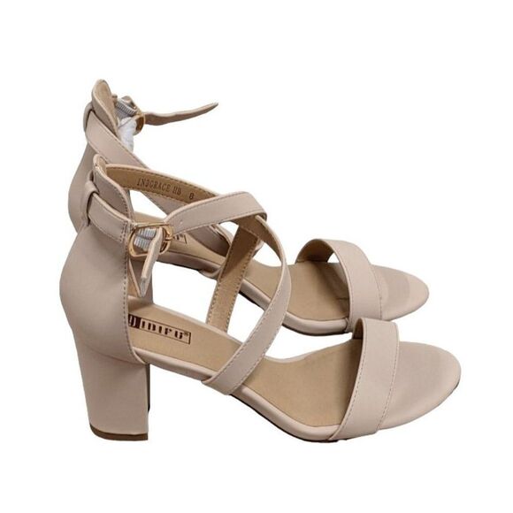 IDIFU IN3GRACE Womens Size 8 Nude Leather Open Toe Block Heel Strappy Sandal - Picture 1 of 10